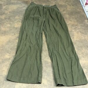 Gap Pleated Linen Pants Womens 6 Green Wide Leg High Rise Casual Trousers